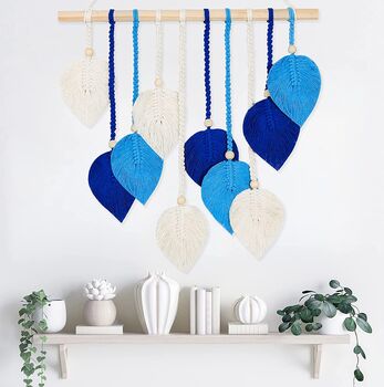 Dark And Sky Blue Leaf Wall Hanging Tapestry Décor, 2 of 7