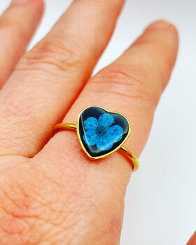Real Narcissus Adjustable Ring Hand Made Heart, 3 of 9