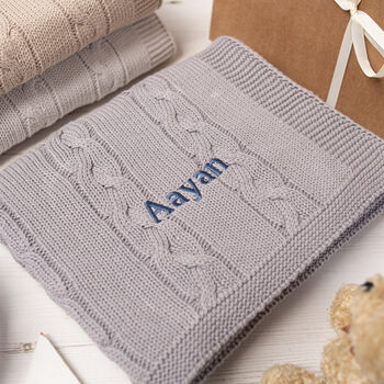 Unisex Luxury Cable Knitted Baby Blanket, 4 of 12