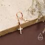 Sterling Silver Minimalist Cross Huggie Hoop Earrings, thumbnail 3 of 12