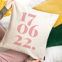 New Baby Boy Or Girl Personalised Date Cushion, thumbnail 1 of 2