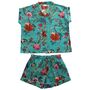 Ladies Teal Exotic Flower Print Cotton Short Pyjama Set, thumbnail 3 of 3