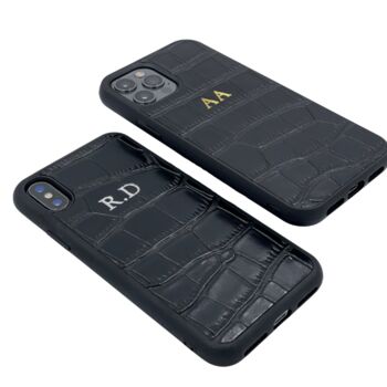 Black Croc Faux Leather Personalised Phone Case, 4 of 5