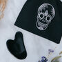 Black Obsidian Crystal Gua Sha With Black Skull Pouch, thumbnail 4 of 5