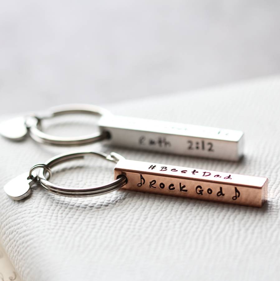 personalised square bar keyring by & french