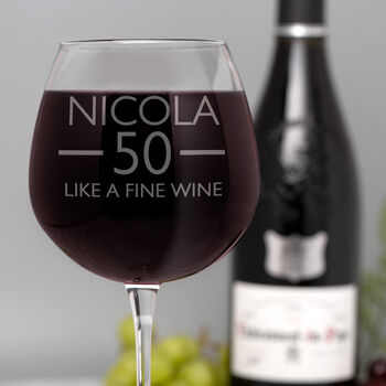 Personalised Birthday Aged Wine Glass Holds A Whole Bottle, 5 of 9