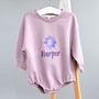 Personalised Mauve Sweatshirt Romper With Flower, thumbnail 1 of 6
