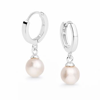 Sterling Silver Freshwater Pearl Huggie Hoop Earrings – 7mm Pearls, 5 of 6