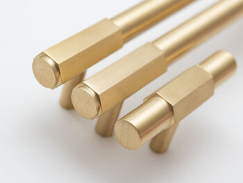 Satin Brass Tbar Handle With Hexagon On Centre, 5 of 6