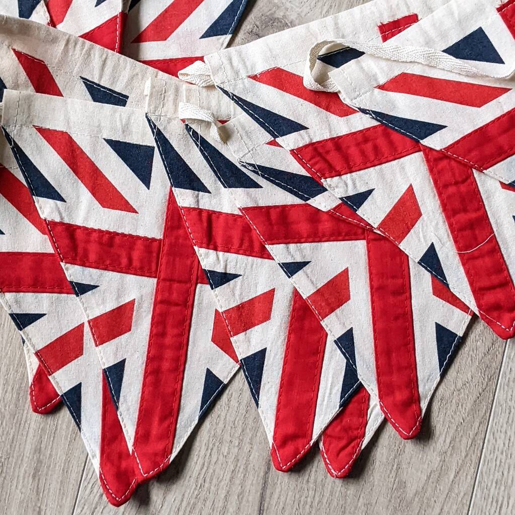 Kings Coronation Union Jack Street Party Cotton Bunting, 1 of 5