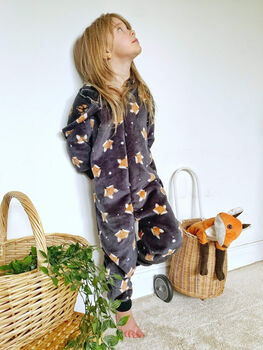 Children's Onesie Grey Fox Print Unisex Kids, 3 of 5