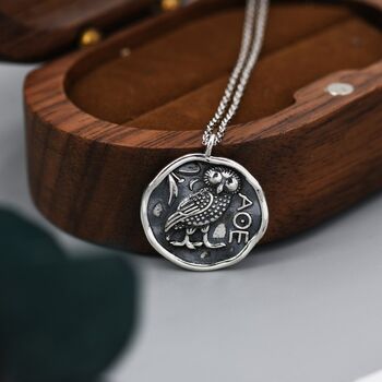 Sterling Silver Oxidised Greek Coin Pendant Necklace, 4 of 12