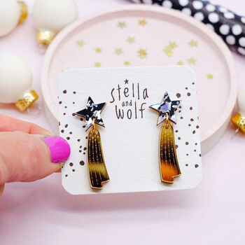 Black And Gold Chunky Glitter Shooting Star Earrings, 2 of 5