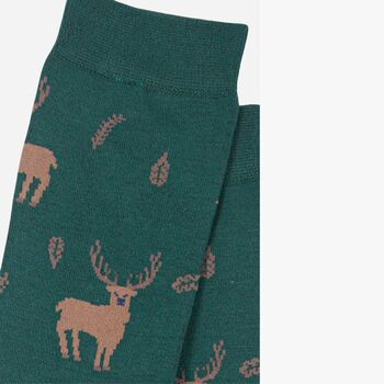 Men's Bamboo Socks Green Stag Leaf, 3 of 3