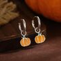 Enamel Pumpkin Huggie Hoops Earrings In Sterling Silver, thumbnail 1 of 10
