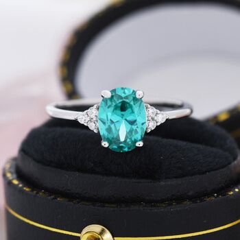 Vintage Inspired Lab Paraiba Green Tourmaline Oval Ring, 6 of 12