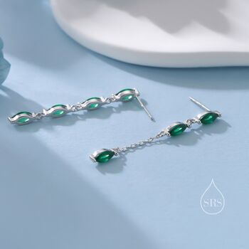 Asymmetric Emerald Green Cz Dangle Drop Stud Earrings, 9 of 12