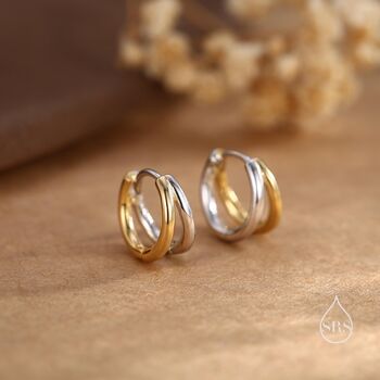 Sterling Silver Double Hoop Effect Earrings, 6 of 12