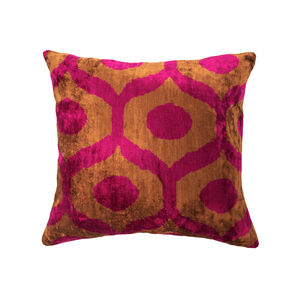 Orange 2024 & Pink Velvet Cushion Cover with Traditional Ikat Theme | Front side is 100% Silk Velvet, Back side is Soft Pink Fabric | OEKO-TEX®