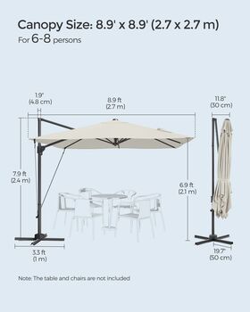 Cantilever Garden Parasol Patio Umbrella 360° Swivel, 10 of 12