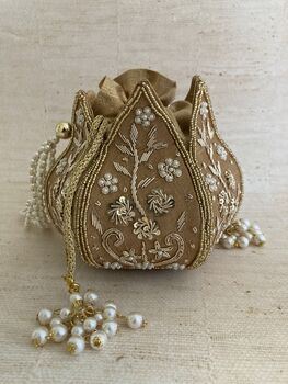 Gold Handcrafted Raw Silk Potli Bag/Wrist Bag, 2 of 8