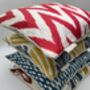 Square Ikat Silk Cushion Coral Red Zigzag, thumbnail 6 of 9