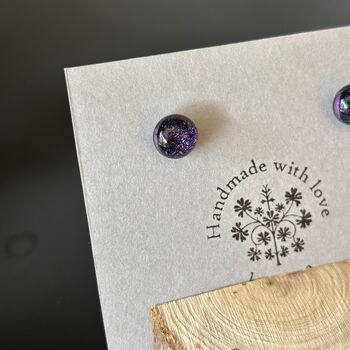Purple Sparkly Fused Glass Sterling Silver Stud Earrings, 3 of 9