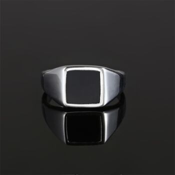 Gold Plated Square Signet Onyx Ring Polished Steel Ring, 12 of 12