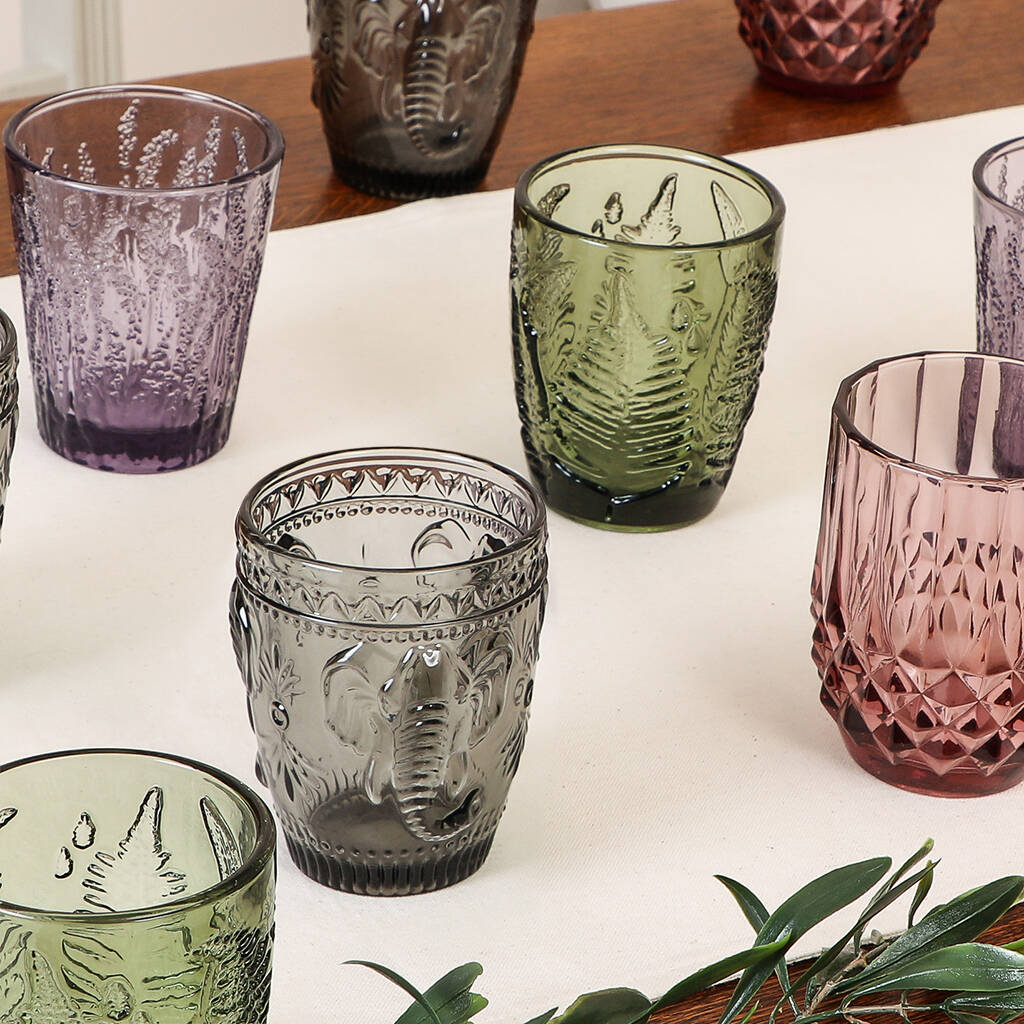 set of four vintage embossed coloured tumblers by dibor