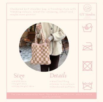 Knitted Checkered Tote Bag, 2 of 7