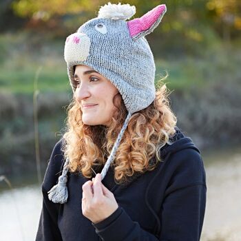 Donkey Hand Knitted Woollen Animal Hat, 2 of 5