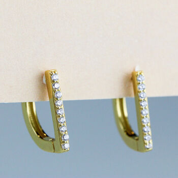 Sterling Silver Crystal Bar Huggie Hoop Earrings, 3 of 7