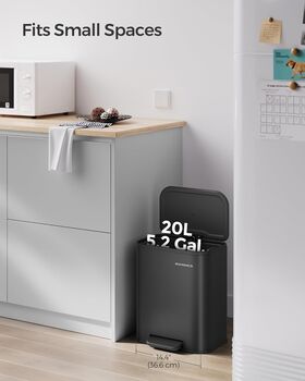 20 L Steel Waste Bin With Soft Close Lid And Pedal, 3 of 9