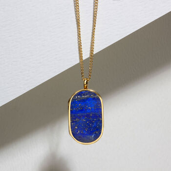 Men's Large Lapis Dog Tag Locket 18 K Gold Plated Silver, 4 of 5