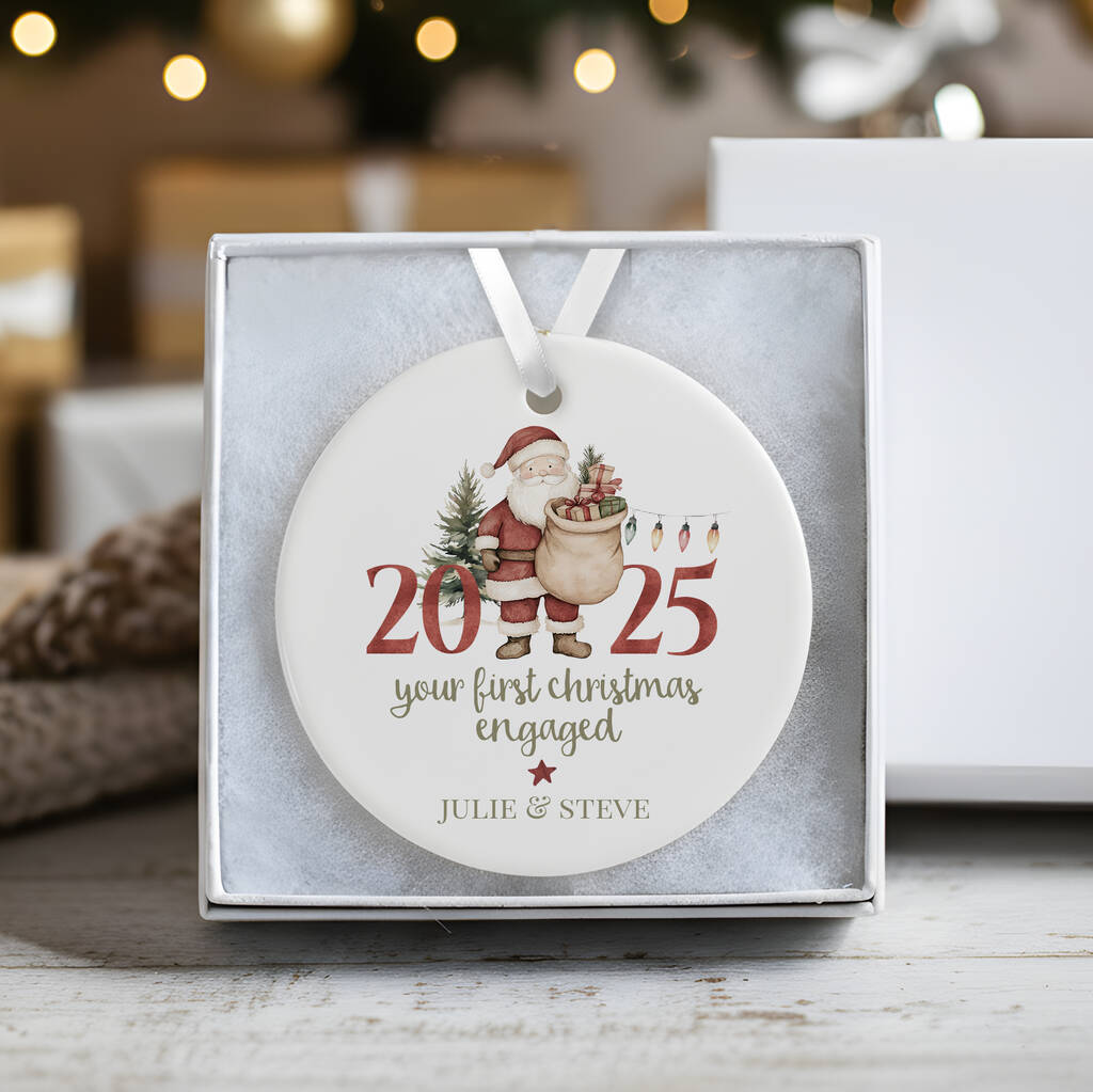 Personalised First Christmas Engaged Ceramic Bauble, 1 of 5