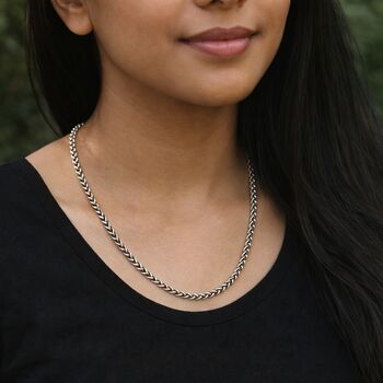 Oxidised Sterling Silver Wheat Chain Necklace – 20in To 24in, 5 of 7