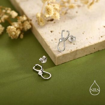 Sterling Silver Tiny Stethcope Stud Earrings, 3 of 12
