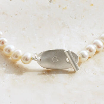 Personalised Oval T Bar Toggle Pearl Necklace, 2 of 4