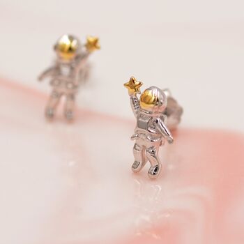 Sterling Silver Extra Tiny Spaceman Astronaut Stud Earrings, 4 of 12