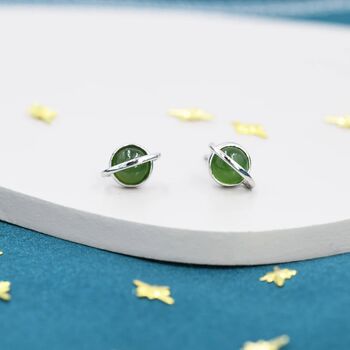 Genuine Jade Crystal Planet Stud Earrings, 3 of 12