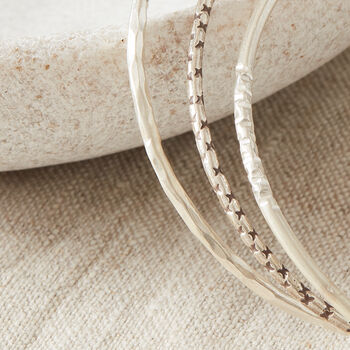Textured Silver Skinny Stacking Bangle, 10 of 11
