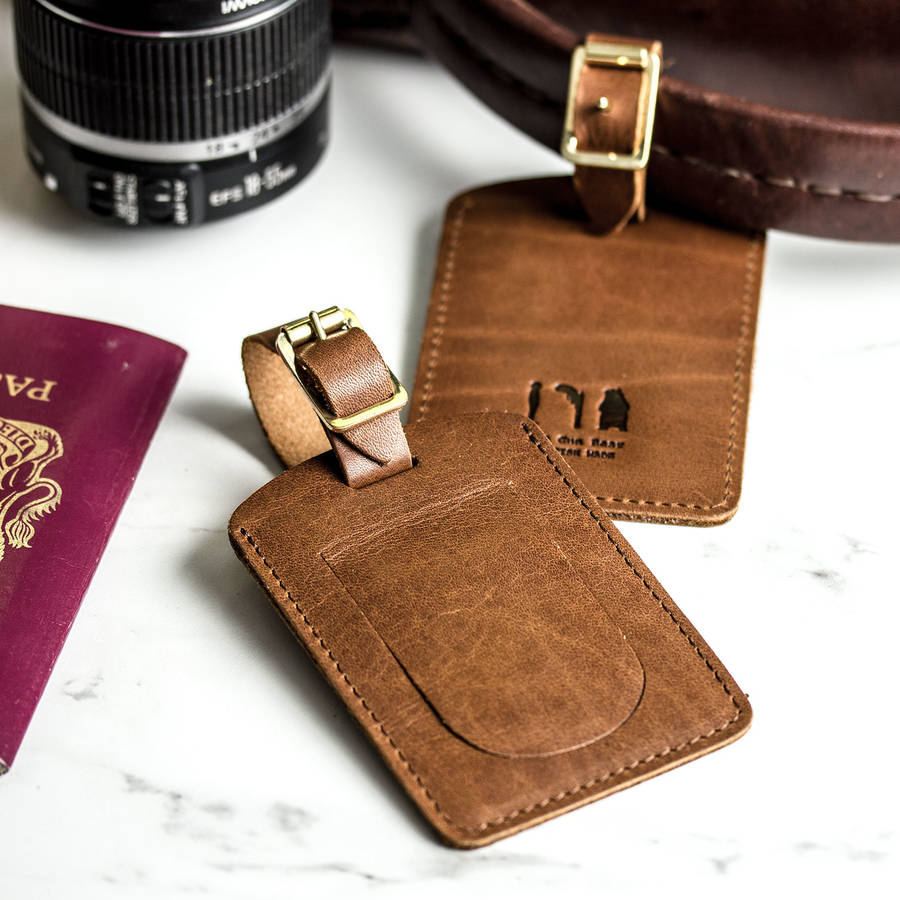 personalised leather traditional luggage tag by man gun bear ...