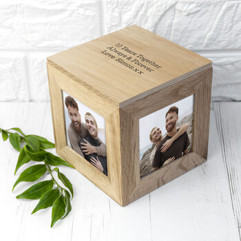Personalised Oak Photo Cube Keepsake Box, 2 of 12