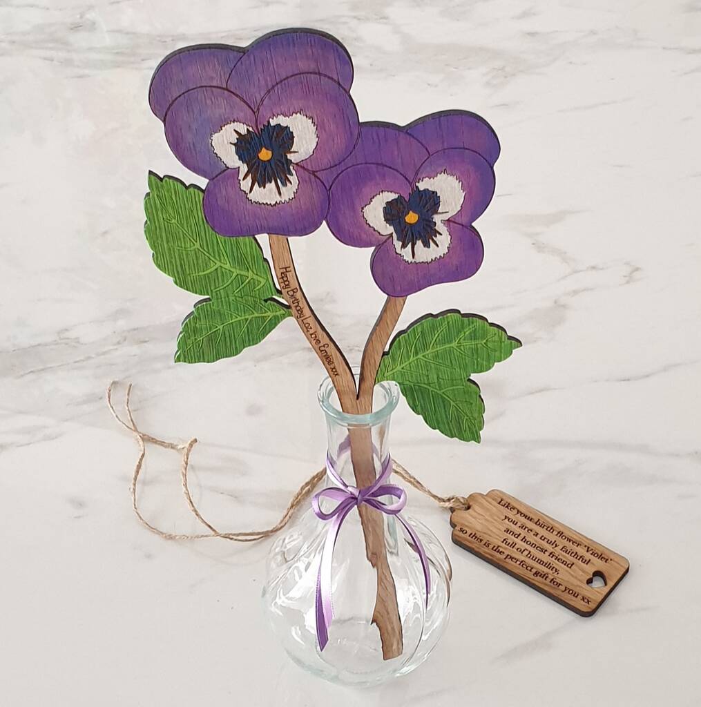 Handpainted Wood Violet Birth Flower February In Vase, 1 of 10