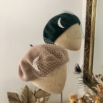 Bottle Green Beret With Optional Veil And Accessories, 7 of 11