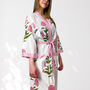 White And Pink Flower Print Cotton Dressing Gown Kimono, thumbnail 3 of 10