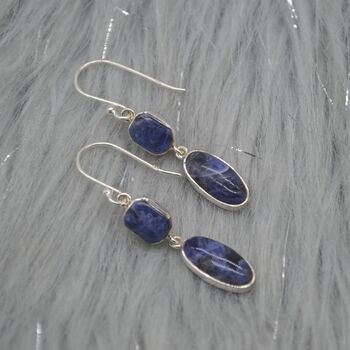 Blue Sapphire Earrings: Silver, Dangle Drop, September Birthstone, 3 of 6