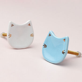 Cat Cabinet Door Pull Knobs In White Or Blue Finish, 2 of 5