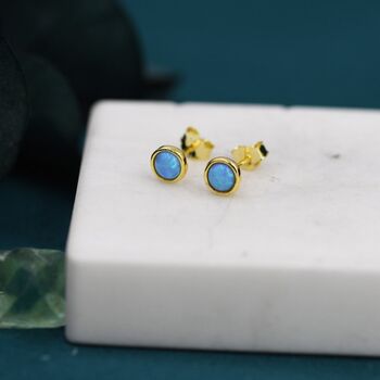Sterilng Silver Blue Opal White Opal Stone Crystal Stud Earrings, 4 of 10