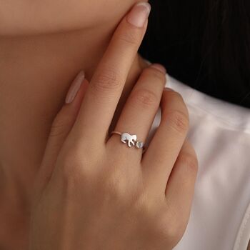 Sterling Silver Cat Playing With Ball Ring With Lab Created Moonstones, 6 of 12